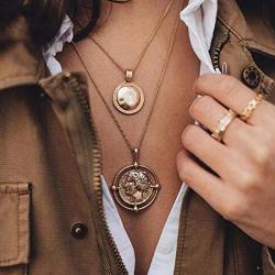 Doubnine Boho Layered Necklace Gold Medallion Coin Saint Charm Jewelry Retro Accessories for Women