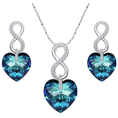 EVER FAITH 925 Sterling Silver CZ Figure 8 Infinity Love Heart Pendant Necklace Earrings Set