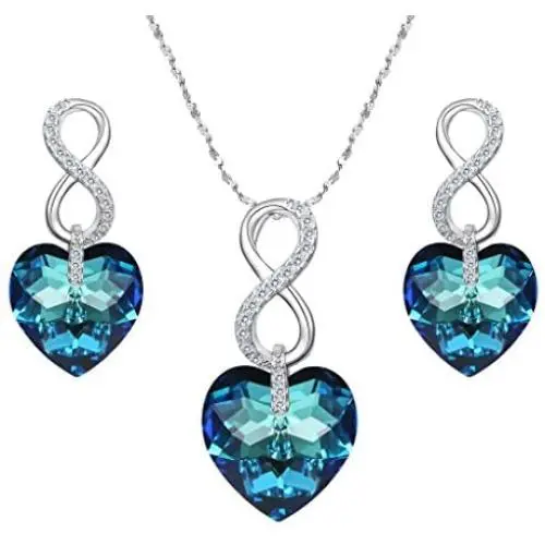 EVER FAITH 925 Sterling Silver CZ Figure 8 Infinity Love Heart Pendant Necklace Earrings Set