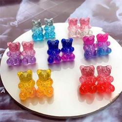 Handmade Gummy Bear Earrings Funny Colorful Transparent Cartoon Bear Stud Earring Multicolor Lovely Little Animal Candy Bear Earrings for Women Girl Party Vaction Jewelry-A