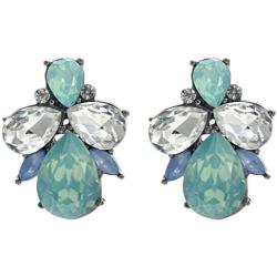 Art Deco Antique Vintage Retro Style Sea Foam Mint Green Tiffan Blue Opal Rhinestone Bridal Bridesmaid Wedding Prom Cluster Earrings