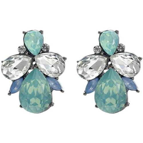Art Deco Antique Vintage Retro Style Sea Foam Mint Green Tiffan Blue Opal Rhinestone Bridal Bridesmaid Wedding Prom Cluster Earrings