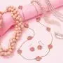Bling Jewelry White Pink Orange Flower Long Gold Plated Crystal Accent Station Chain Wrap Layer Clover Necklace for Women 40 Inch