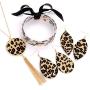 Leopard Print Pendant Necklace Drop Earrings Bangle Bracelet Set-Cheetah Print Leather Jewelry Set for Women