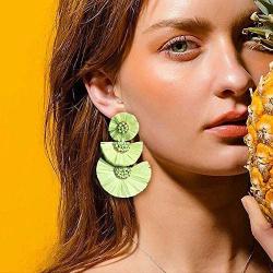 Statement Earrings Beaded Raffia Palm Bohemian Drop Dangle Earrings for women
