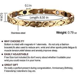 Elegant Titanium Stainless Steel Magnetic Bracelet for Women 8.5'' Adjustable with Free Link Remove Tool