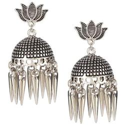 Efulgenz Boho Vintage Antique Ethnic Gypsy Tribal Indian Oxidized Silver Tassel Jhumka Dangle Earrings Jewelry