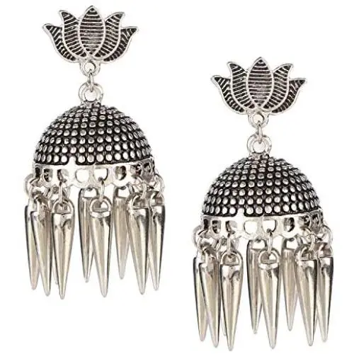 Efulgenz Boho Vintage Antique Ethnic Gypsy Tribal Indian Oxidized Silver Tassel Jhumka Dangle Earrings Jewelry Efulgenz Boho Vintage Antique Ethnic Gypsy Tribal Indian Oxidized Silver Tassel Jhumka Dangle Earrings Jewelry