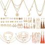 36 PCS Gold Jewelry Set with 4 PCS Multi-layer Pendant Necklaces,8 PCS Bracelets,24 PCS Layered Ball Dangle Hoop Stud Earrings for Women Girls Jewelry Fashion and Valentine Birthday Party Gift