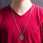 Steve Madden Oxidized Stainless Steel Saint Michael Coin Necklace for Men 26 Inch Box Chain