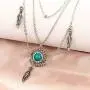 Moon Leaf Turquoise Pendant Necklace Bohemian Multilayer Crescent Beads Chain Jewelry for Women Girls (Silver A)