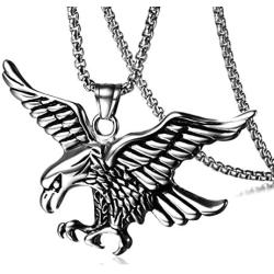 Mgutillart Punk Rock Stainless Steel Winged Eagle Pendant Necklace