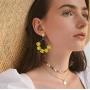 DAMLENG Handmade Multicolor Beaded Dangle Drop Earrings Long Hollow Boho Beaded Flower Hoop Earrings for Women Girls Charm Unique Nation Jewelry