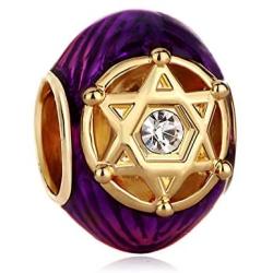CharmSStory Clear Simulated Birthstone in Double Triangles Rayed Star of David Charm Beads Charms for Bracelets