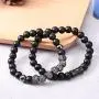 SEVENSTONE 2PCS Black Matte Onyx Prayer Beads Bracelet for Men Women Elastic Natural Stone SEVENSTONE 2PCS Black Matte Onyx Prayer Beads Bracelet for Men Women Elastic Natural Stone