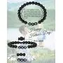 LOYALLOOK 2PCS Mens Natural Bead Bracelet Black Matte Agate & White Howlite Bracelet Jewelry Fathers Day Birthday Gift