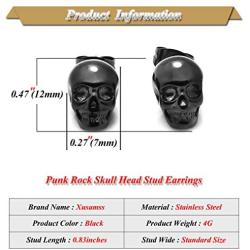 Xusamss Punk Jewelry Stainless Steel Skull Head Stud Earrings