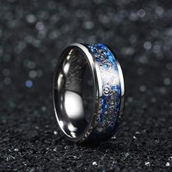 King Will 8mm Men Silver Black Titanium Wedding Ring Gears Steampunk Carbon Fiber
