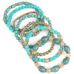 RIAH FASHION Multi Layer Bead Bracelet - Colorful Stacking Beaded Strand Stretch Cuff Statement Bangles Set