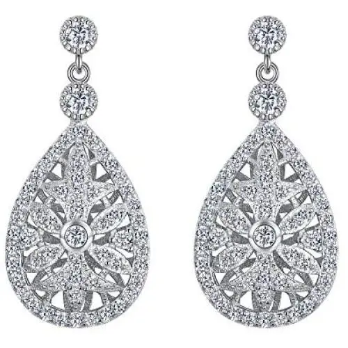 EVER FAITH 925 Sterling Silver Elegant Pave CZ Hollow-out Gastby Inspired Chandelier Earrings Clear EVER FAITH 925 Sterling Silver Elegant Pave CZ Hollow-out Gastby Inspired Chandelier Earrings Clear