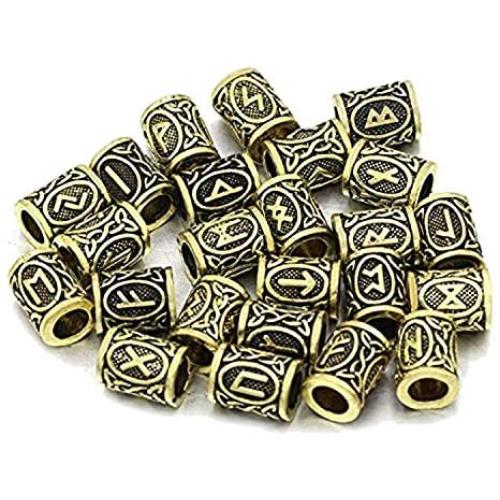 24 Piece 1.3cm Big Viking Viking Rune Medieval Hair & Beard Beard Dreadlocks Jewelry Handmade for Bracelet. Pagan amulet Scandinavian Odin symbol Norse. Antique bronze