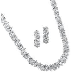 Mariell CZ Necklace and Earring Set with Marquis Flowers - Luxe Wedding Bridal Statement Necklace Set