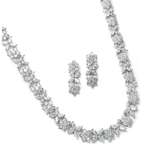 Mariell CZ Necklace and Earring Set with Marquis Flowers - Luxe Wedding Bridal Statement Necklace Set Mariell CZ Necklace and Earring Set with Marquis Flowers - Luxe Wedding Bridal Statement Necklace Set