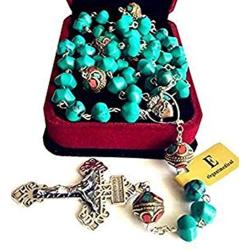 elegantmedical Turquoise TIBET COPPER BEADS STERLING 925 SILVER ROSARY NECKLACE Catholic