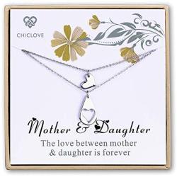 CHICLOVE Mother Daughter Jewelry Sets for Two, Cutout Heart Necklaces, 2 Sterling Silver Necklaces