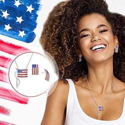 Lola Bella Gifts Crystal USA American Flag Pendant Necklace and Earrings Set with Gift Box