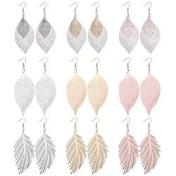 Hanpabum Womens Drop Dangle Earrings 316L Stainless Steel Hollow Leaf Print Vintage Ethnic Ear Pendant Metallic Color Drop Dangle Hook Earrings Statement Jewelry