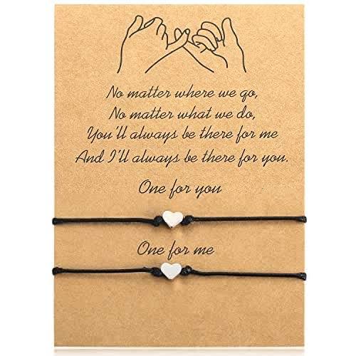 Ralukiia Handmade Rope Heart Bracelet for 2, Lucky Bracelets for Women Girls Friend Boyfriend Gift Matching Bracelets