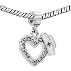 CharmSStory Heart Nurse Clear Synthetic Crystal Beads Charm for Bracelets