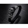 Stainless steel skull ghost head diamond black winding leather bracelet trendy hip-hop fashion jewelry gift