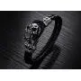 Stainless steel skull ghost head diamond black winding leather bracelet trendy hip-hop fashion jewelry gift