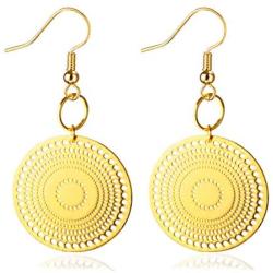 Allzedream Filigree Earrings Dangle Round Gold Hollow Out Disc Drop