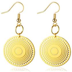 Allzedream Filigree Earrings Dangle Round Gold Hollow Out Disc Drop