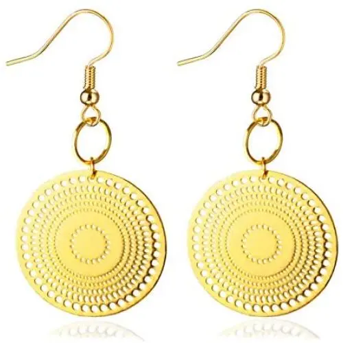 Allzedream Filigree Earrings Dangle Round Gold Hollow Out Disc Drop Allzedream Filigree Earrings Dangle Round Gold Hollow Out Disc Drop