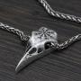 CANNE Viking Necklace Compass Raven Pendant Nordic Style Antique Silver Metal Chain Crow