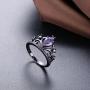 WANGYUSHENG Womens Black Gold Plated Purple Amethyst Cubic Zirconia CZ Princess Crown Tiara Ring Wedding Band