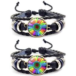 Shuning Gay Pride Bracelet Lesbian Couple Gifts, LGBT Handmade Braided Rainbow Sunflower Bracelet for Unisex