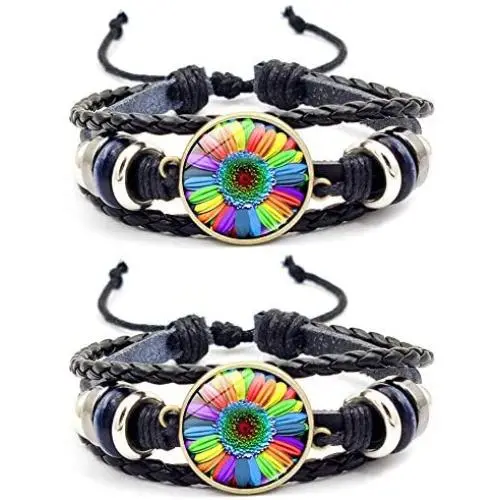 Shuning Gay Pride Bracelet Lesbian Couple Gifts, LGBT Handmade Braided Rainbow Sunflower Bracelet for Unisex Shuning Gay Pride Bracelet Lesbian Couple Gifts, LGBT Handmade Braided Rainbow Sunflower Bracelet for Unisex