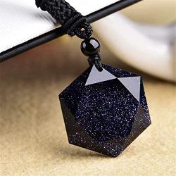 Reizteko Black Obsidian/Blue Sandstone Star of David Pendant Hexagram Amulet Gemstone Stainless Steel Titanium Necklace Jewish Religious Jewelry (Blue Sandstone)