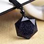 Reizteko Black Obsidian/Blue Sandstone Star of David Pendant Hexagram Amulet Gemstone Stainless Steel Titanium Necklace Jewish Religious Jewelry (Blue Sandstone)