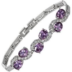 RIZILIA Tennis Bracelet & Oval Cut CZ [6 Colors available] in White Gold Plated, 7''