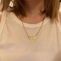 Old English Babygirl Necklaces for Women Gothic Princess Angle Blessed Pendant Baby Girl Necklaces 18k Gold Plated Stainless Steel Jewelry