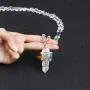 JOVIVI Natural Amethyst Rose Quartz Chakras Gemstone Healing Crystals Necklace Wire Wrapped Irregular Raw Clear Quartz Tree of Life Pendant Healing Pointed Reiki Energy Balancing