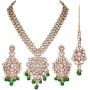 Aheli Wedding Designer Faux Kundan Pearl Necklace with Maang Tikka Set Indian Bridal Ethnic Traditional Jewelry Set for Women