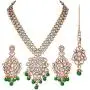 Aheli Wedding Designer Faux Kundan Pearl Necklace with Maang Tikka Set Indian Bridal Ethnic Traditional Jewelry Set for Women Aheli Wedding Designer Faux Kundan Pearl Necklace with Maang Tikka Set Indian Bridal Ethnic Traditional Jewelry Set for Women
