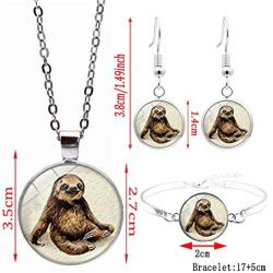 BELUCKIN Silver Sloth Jewelry Set Cute Animal Sloth Pendant Necklace Bracelet Earrings Dangle Set for Women Girls